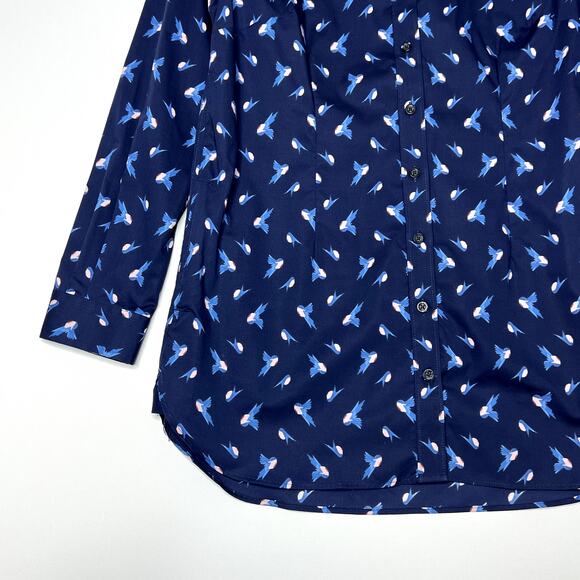 Duluth Trading Co Button Up Novelty Bird Print Tunic Shirt Dress Blue Womens - Picture 4 of 10